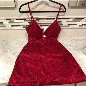 Red rose lace cut out dress